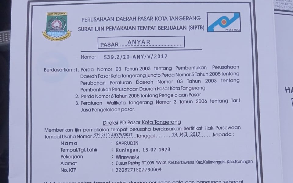 Pedagang Pasar Anyar Dirugikan, Oknum Pegawai PD Pasar Kota Tangerang